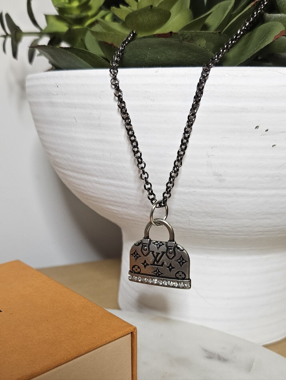 🖤 Upcycled Black and Silver Handbag Charm Necklace